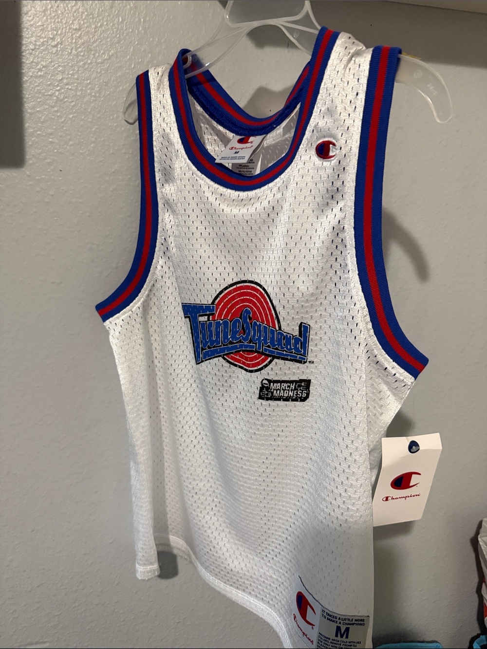 Champion White Tune Squad Jersey with Red and Blue Accents